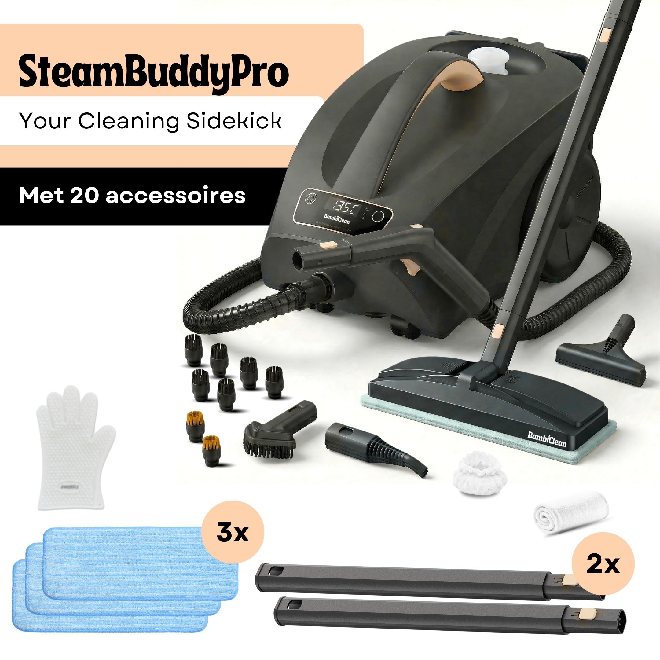 SteamBuddy Pro Stoomreiniger met opzetstukken